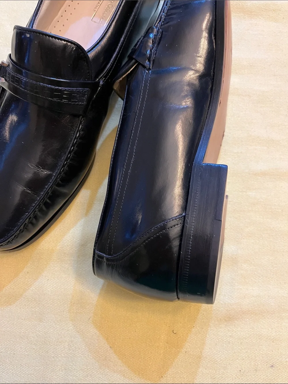 Men's Black Leather Slip-On Loafers with Decorative Strap